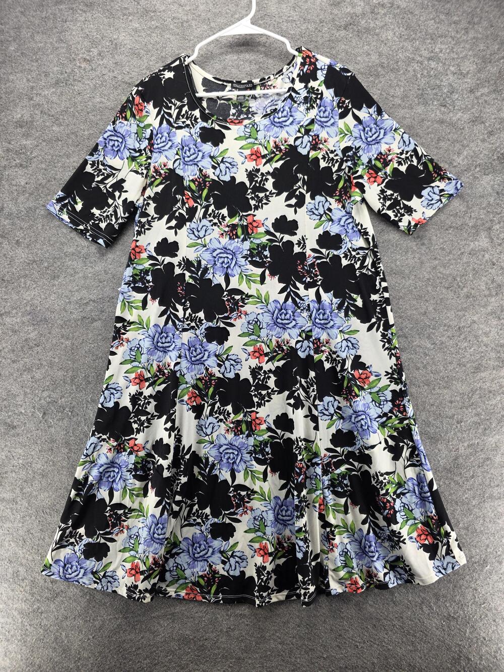 Nina Leonard Dress Womens XL Multicolor Floral T-Shirt Trapeze Swing Knee Length